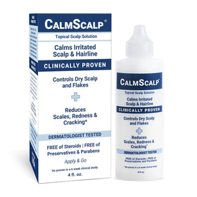 CalmScalp front packaging showing bottle and label, promotes quick scalp relief