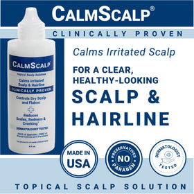 CalmScalp bottle next to coin for size and scale, travel-friendly convenience