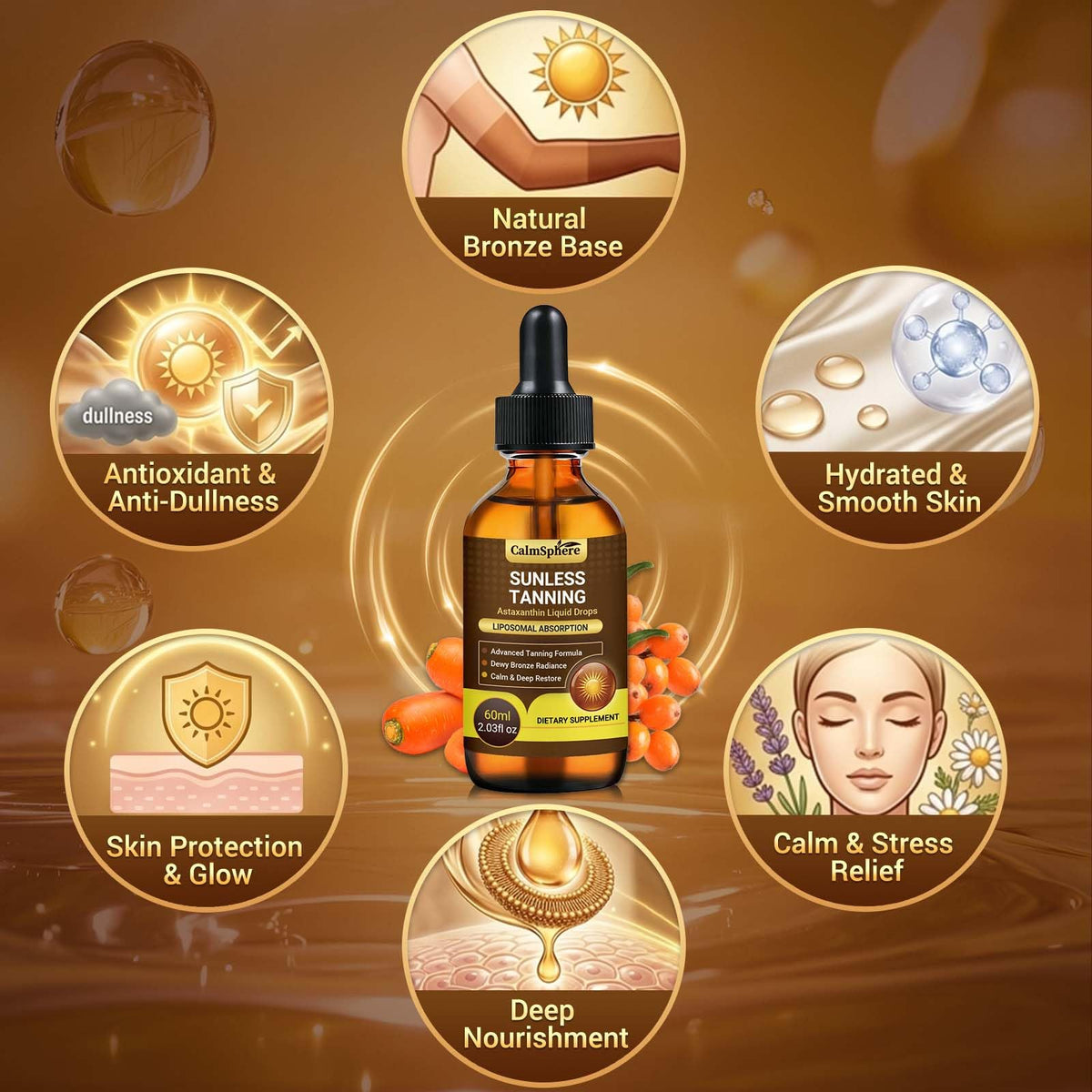 CalmSphere label ingredient panel close-up highlighting active antioxidants and benefits