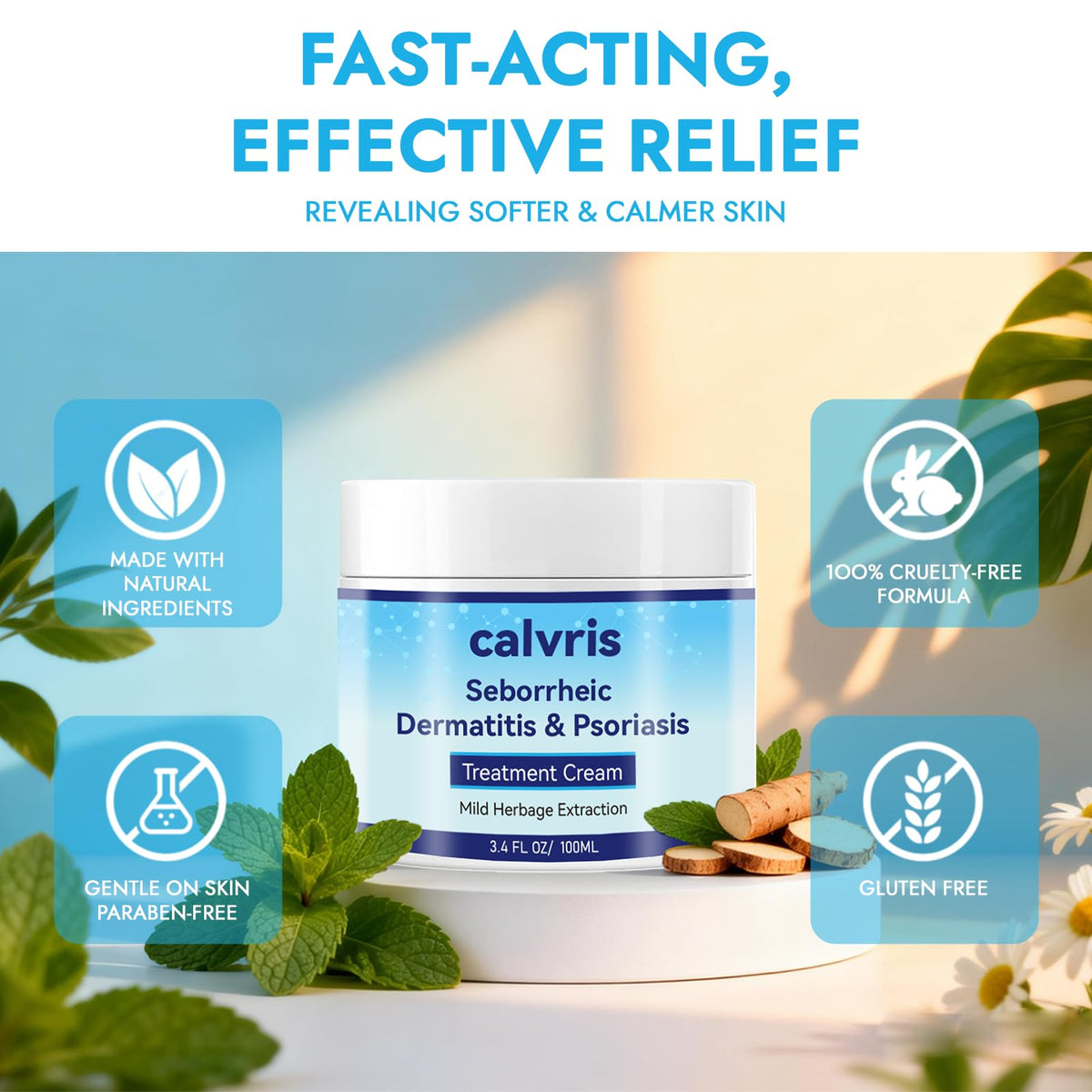 Calvris in bathroom routine scene showing daily-use convenience and calming benefit
