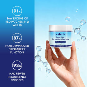 Calvris tube in hand conveying true 3.4 fl oz scale and easy application benefit