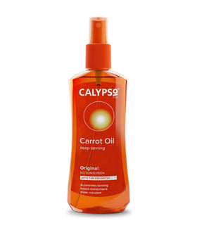 Calypso bottle with oil pouring to demonstrate smooth application benefit