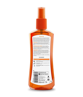 Label detail of Calypso carrot oil showing vitamins A and E benefit