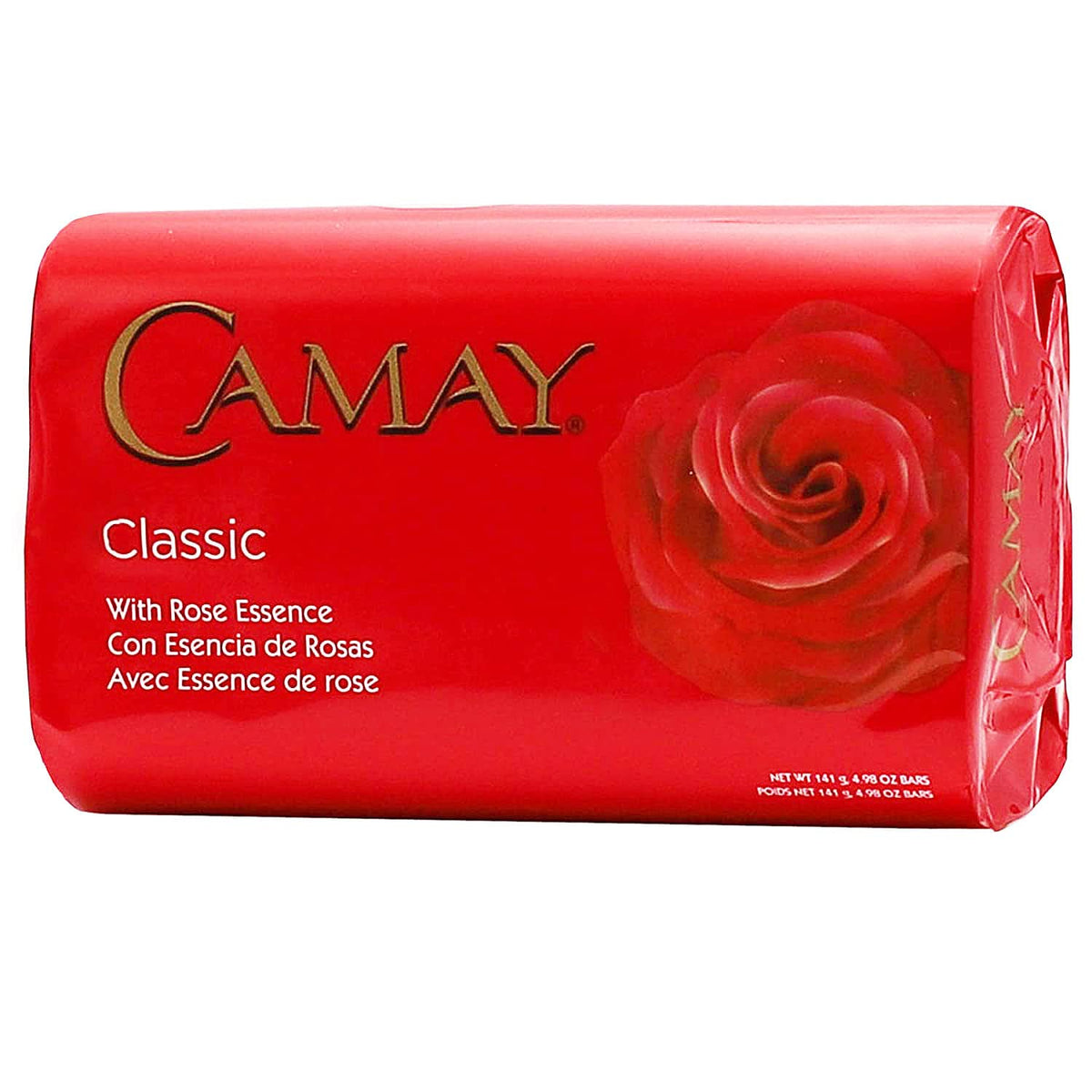 Camay rose bar soap in shower illustrating gentle cleansing in use