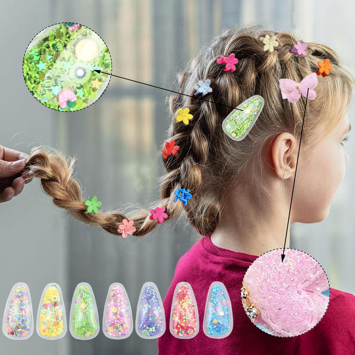 CAMBIODV colorful clips and bows flat-lay offering styling variety for kids