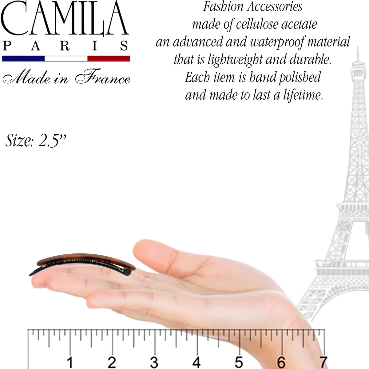 Camila Paris barrette used as a side slide creating a polished hold and neat style