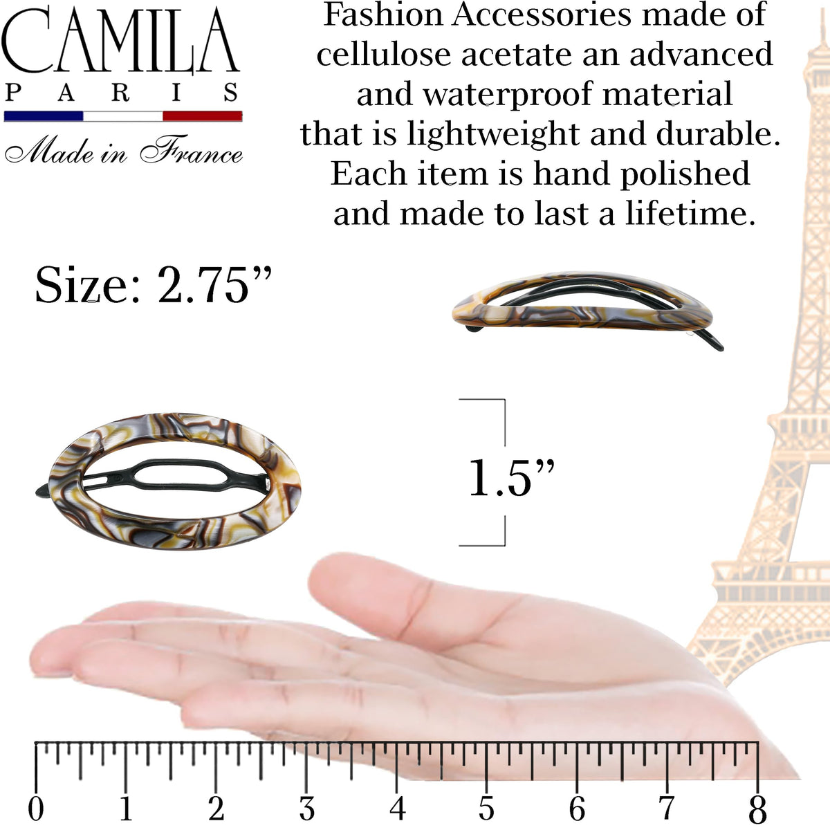 Camila Paris close-up of cellulose acetate texture showing durable polished surface