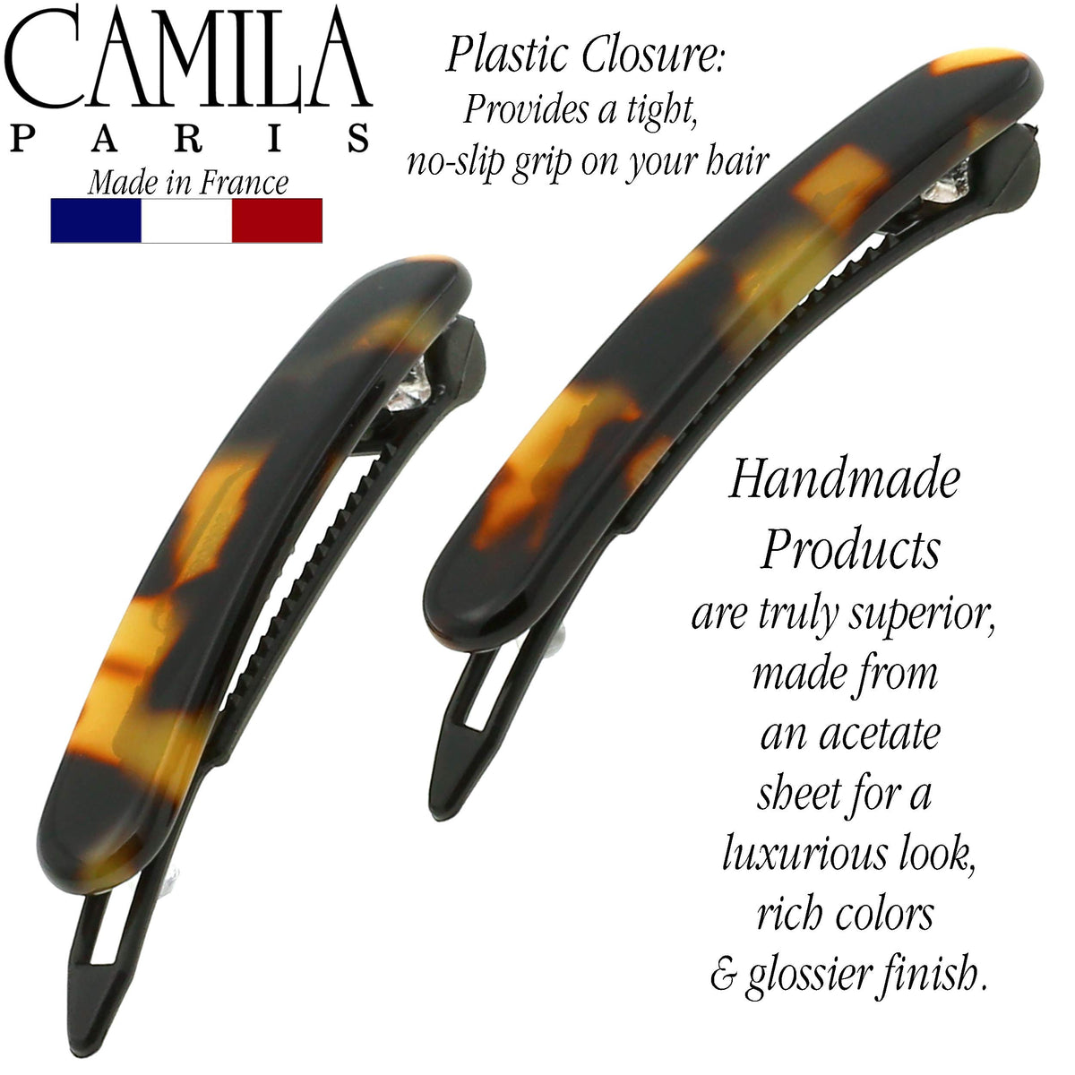 Camila Paris closure detail showing metal-free snap for secure hold