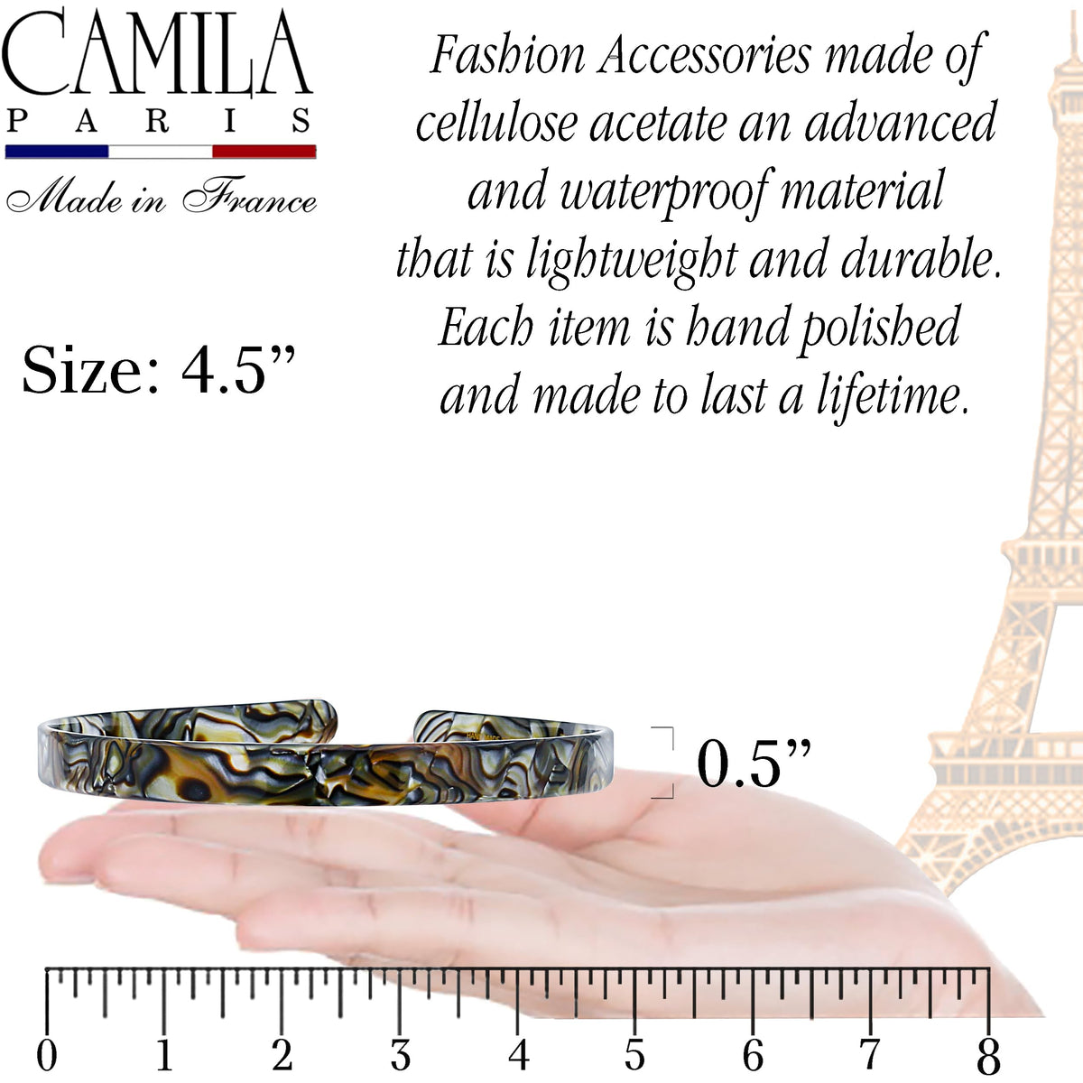 Camila Paris close-up of cellulose acetate texture highlighting durable shine