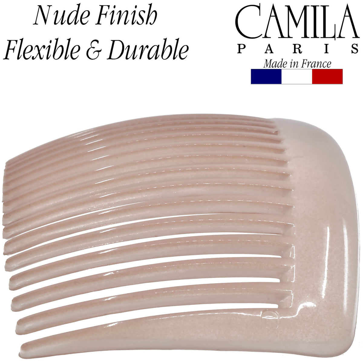 Camila Paris comb beside a hand showing 4 inch size and scale
