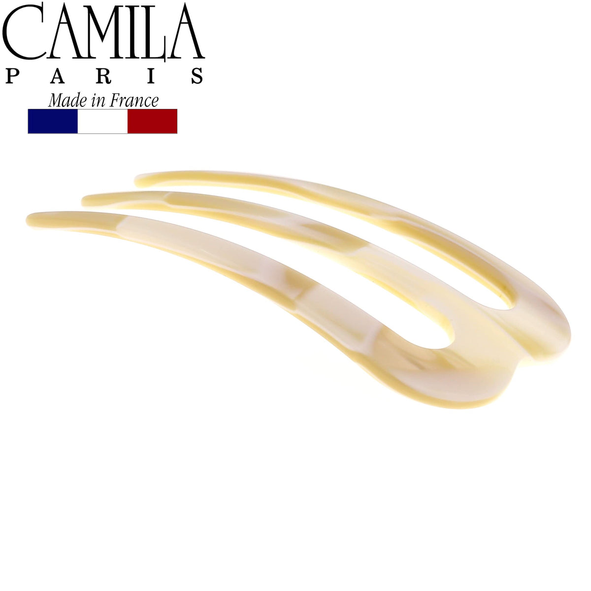 Camila Paris hair fork beside a ruler showing compact three-inch travel size