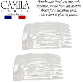 Camila Paris close-up showing handmade pearl sheen and glossy acetate offering luxury look