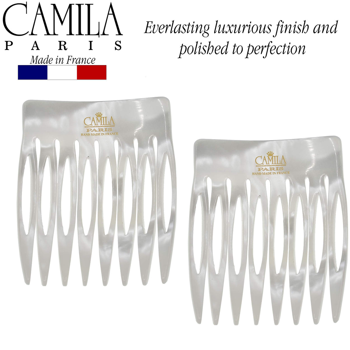 Camila Paris comb in a side chignon demonstrating strong hold and easy styling benefit