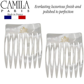 Camila Paris comb in a side chignon demonstrating strong hold and easy styling benefit