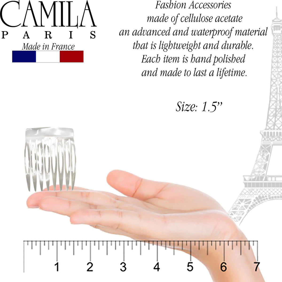 Camila Paris detailed view of comb teeth designed for secure grip without hair damage