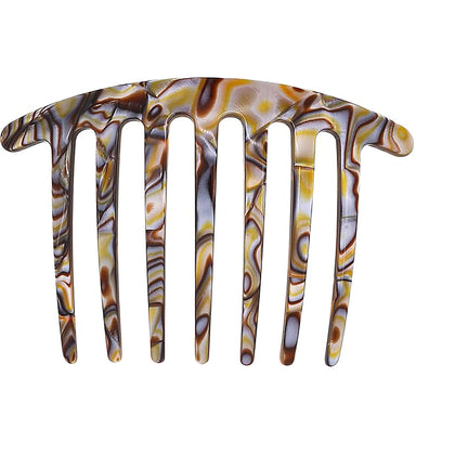 Camila Paris front view of onyx side comb showing elegant packaging and compact size