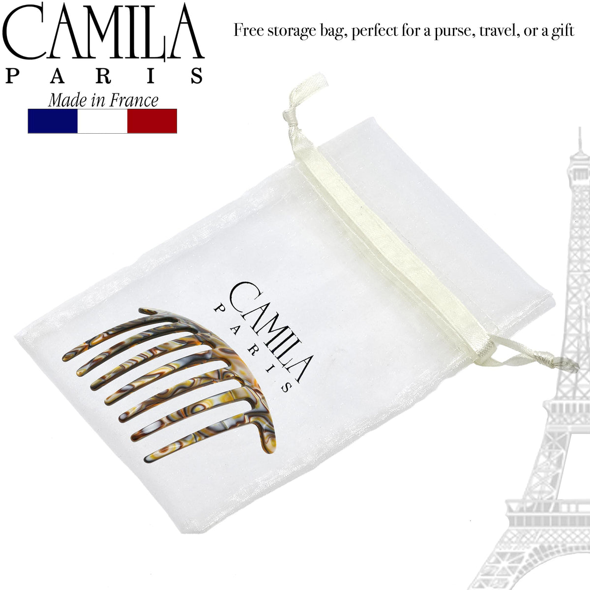 Camila Paris next to a ruler to show the 4-inch size for travel convenience
