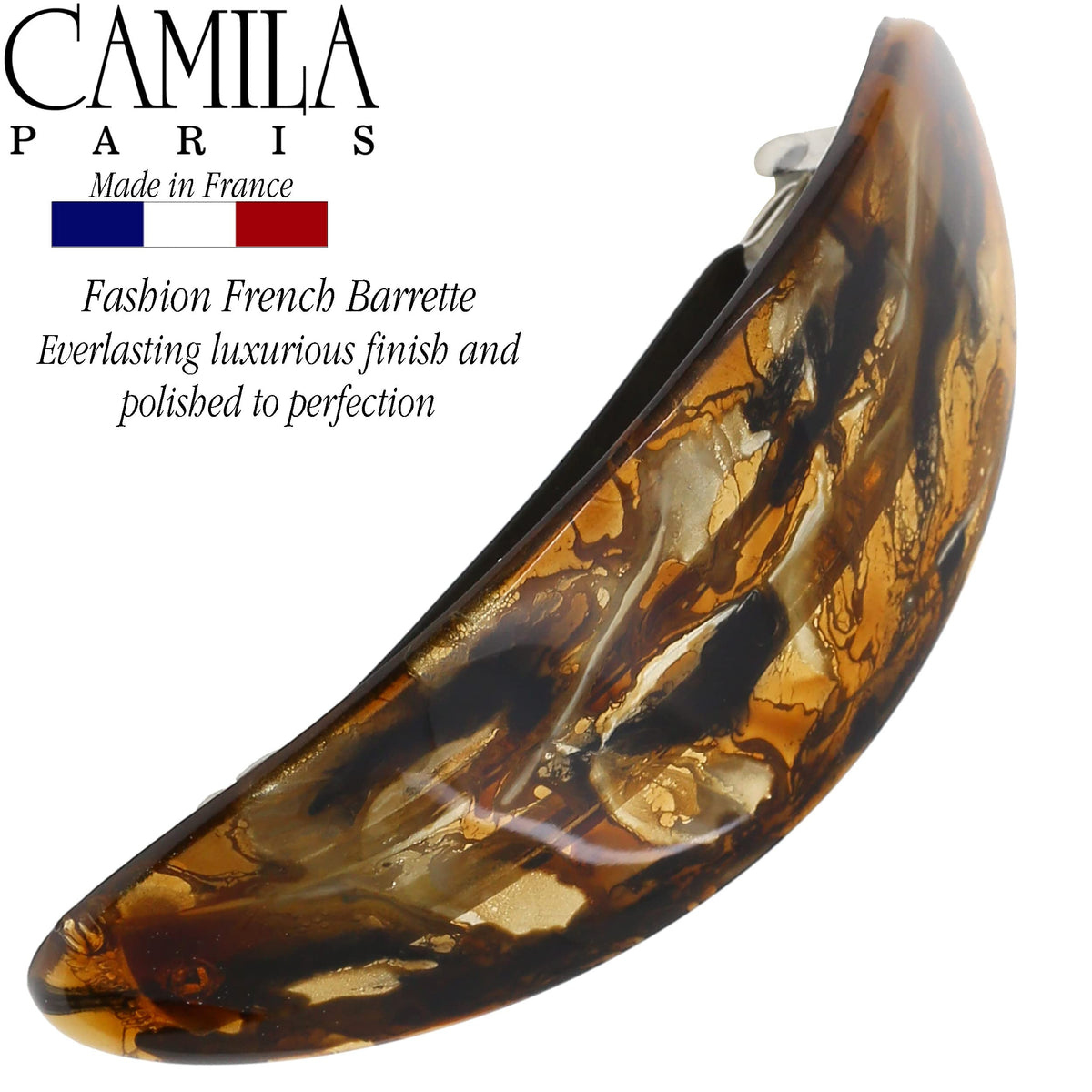 Camila barrette securing a half-up hairstyle to show versatile everyday styling benefits