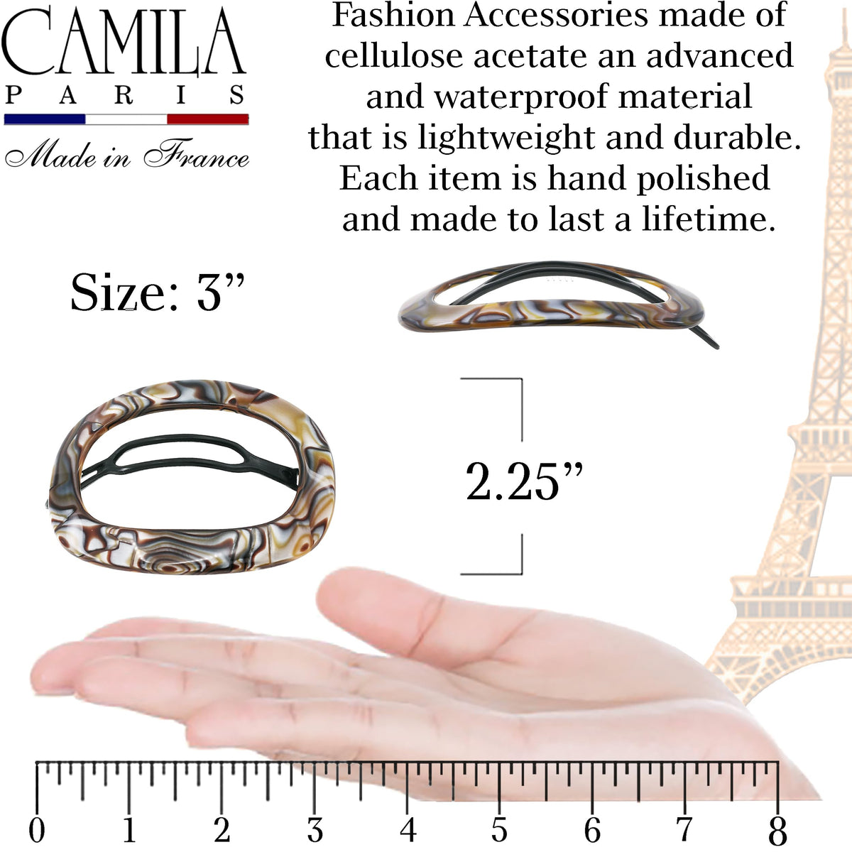 Camila Paris open closure detail showing metal-free mechanism and smooth operation