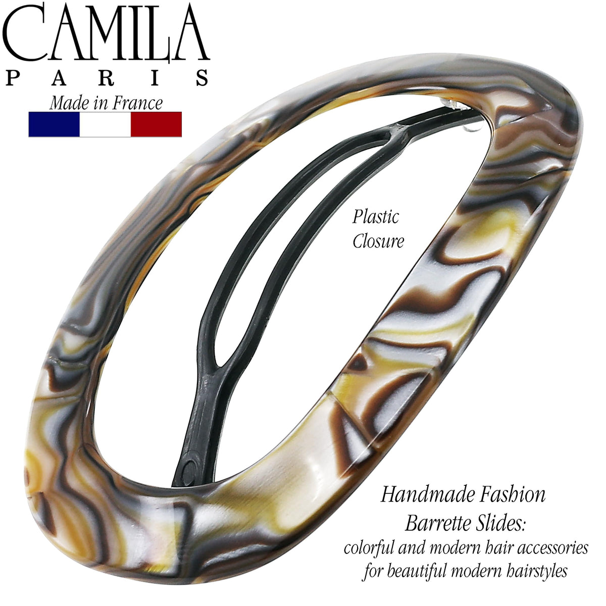 Camila Paris barrette beside coin for size comparison showing true 3-inch scale