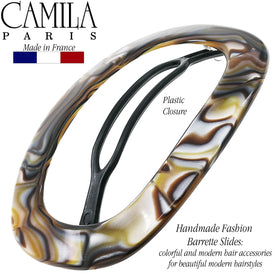 Camila Paris barrette beside coin for size comparison showing true 3-inch scale