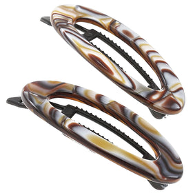 Camila Paris front view of two Onyx barrettes showing elegant finish and neat packaging