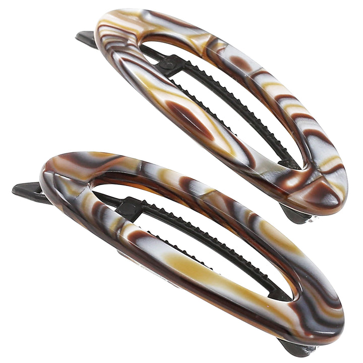 Camila Paris front view of two Onyx barrettes showing elegant finish and neat packaging