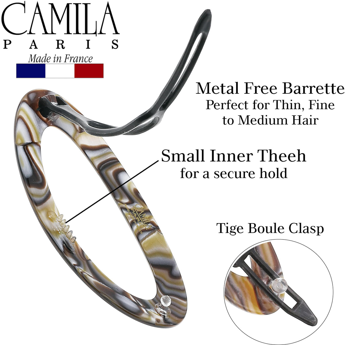 Camila Paris barrette securing a half-up style in light hair for polished hold