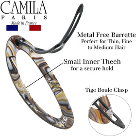 Camila Paris barrette securing a half-up style in light hair for polished hold