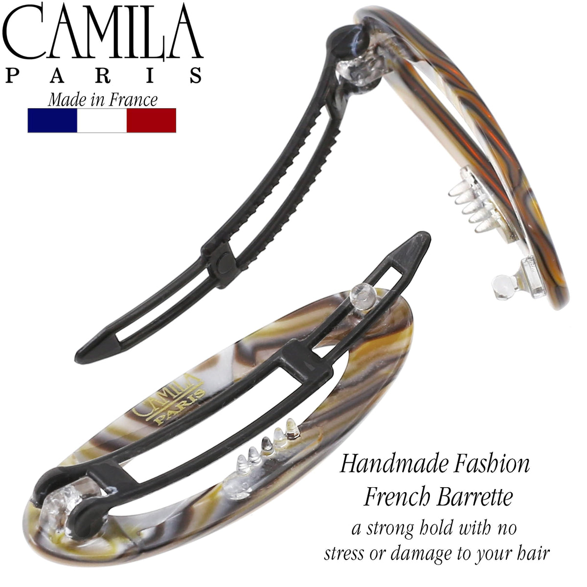Camila Paris barrettes beside a ruler showing 2-inch size for accurate scale