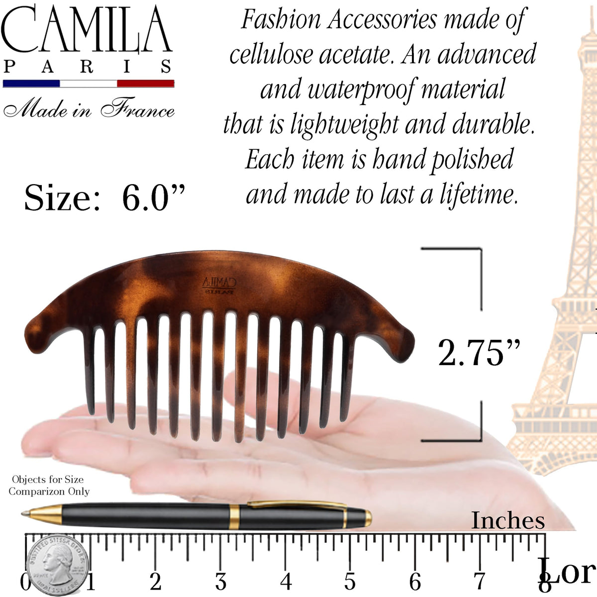 Camila Paris curved profile on model head providing comfortable all-day wear