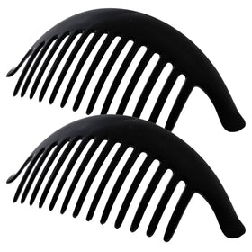 Camila Paris front view of two black interlocking combs for reliable hold