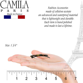 Camila Paris barrette in hair as side slide offering no-slip styling