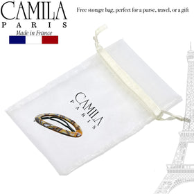 Camila Paris label closeup showing Made in France craftsmanship and premium quality