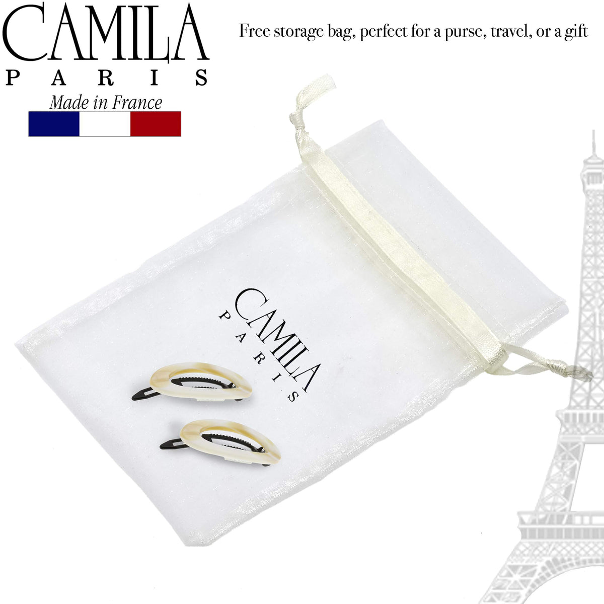 Camila Paris label close-up showing made in France detail and handcrafted quality
