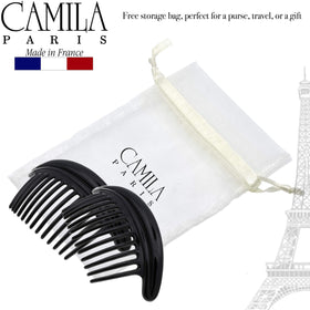 Camila Paris combs holding a low bun showing stable support for thicker hair