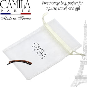 Camila Paris barrette held in hand to show actual 2.5 inch scale and portability