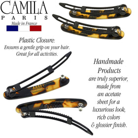 Camila Paris barrette next to hand demonstrating 1.75 inch scale
