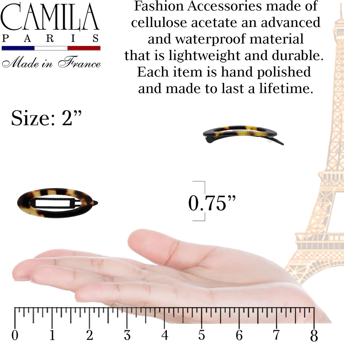 Camila Paris side view of the metal-free closure demonstrating safe grip