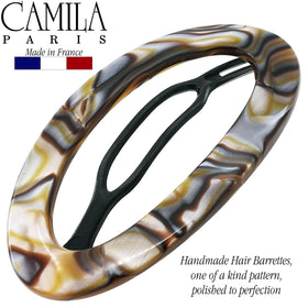 Camila Paris holding a thick long updo showing strong, comfortable hair support