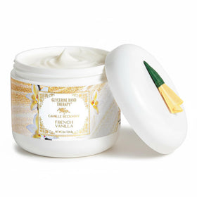 Camille Beckman front jar view showing 8 oz packaging and soothing French Vanilla scent