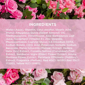 Camille Beckman label close-up displaying ingredients like glycerin and almond oil benefit