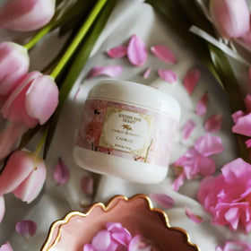 Almond and glycerin ingredients display highlighting Camille Beckman nourishing benefit