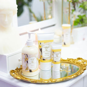 Camille Beckman label close-up lists key ingredients for skin nourishment