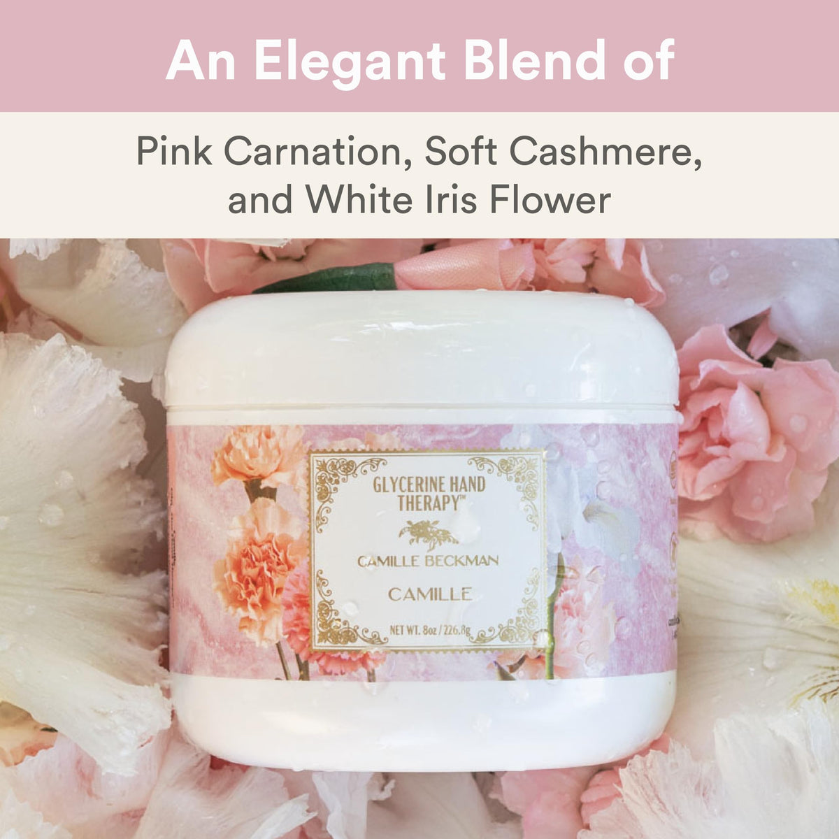 Close-up of cream texture showing Camille Beckman rich absorbent formula benefit