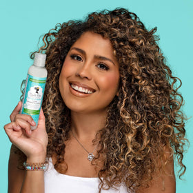 Camille Rose before and after hair shot showing reduced frizz and increased shine benefit