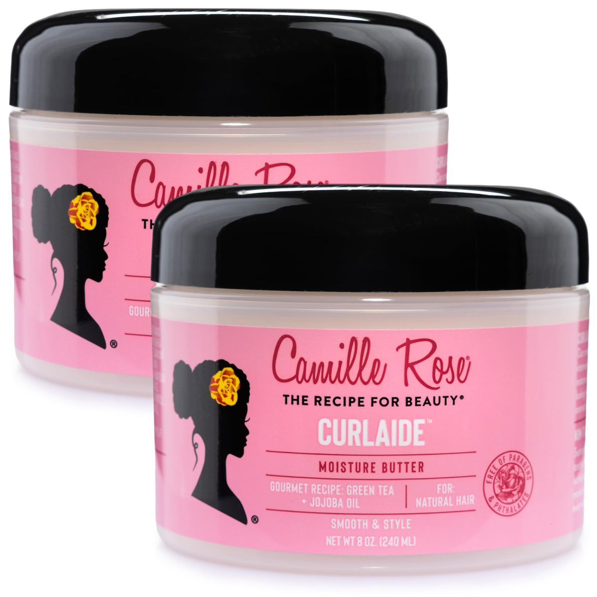 Camille Rose Curlaide front packaging showing two 8 fl oz jars and product benefits