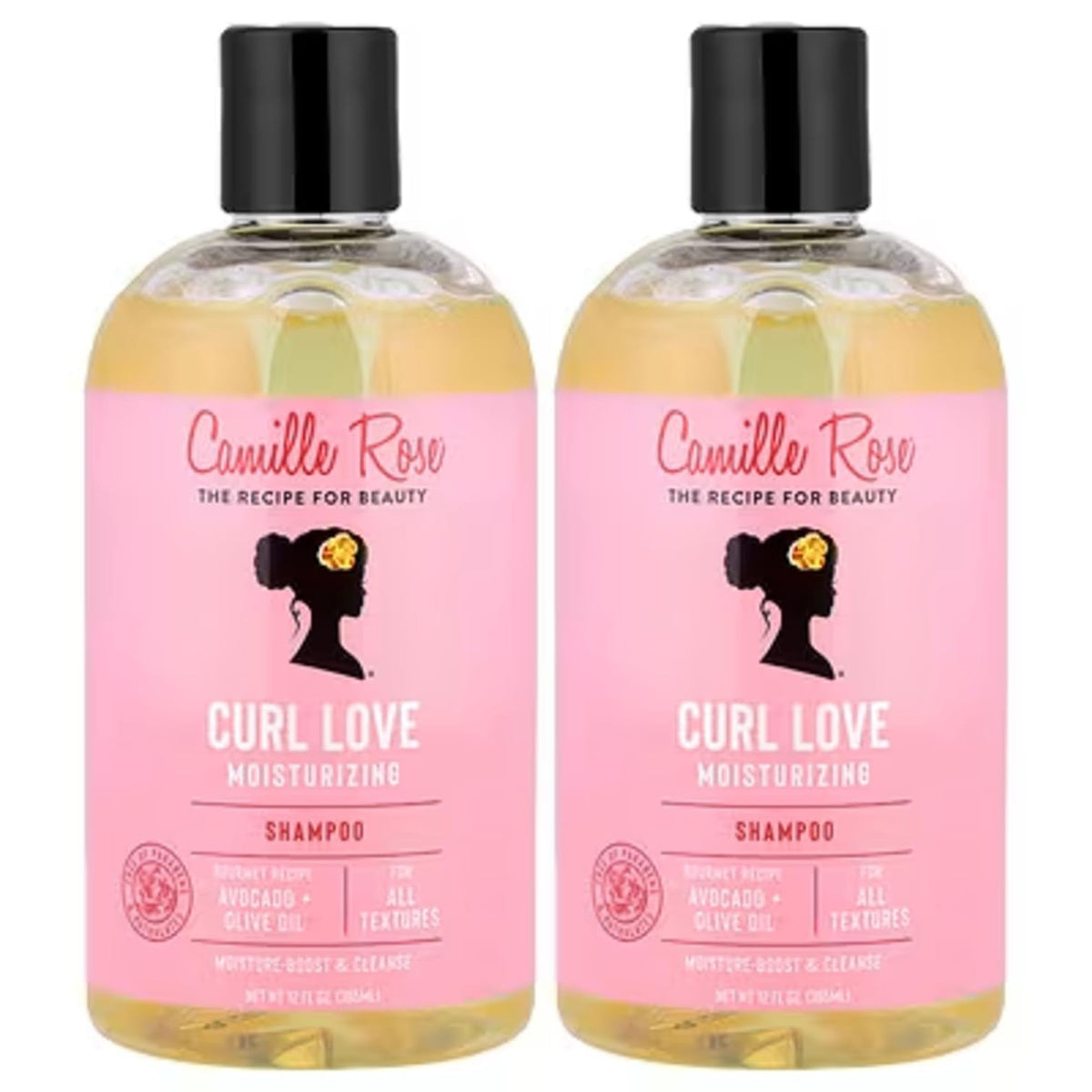 Camille Rose front packaging showing Curl Love Shampoo benefits and volume