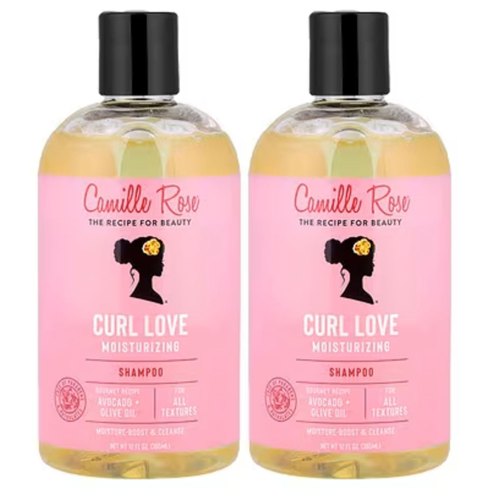 Camille Rose front packaging showing Curl Love Shampoo benefits and volume