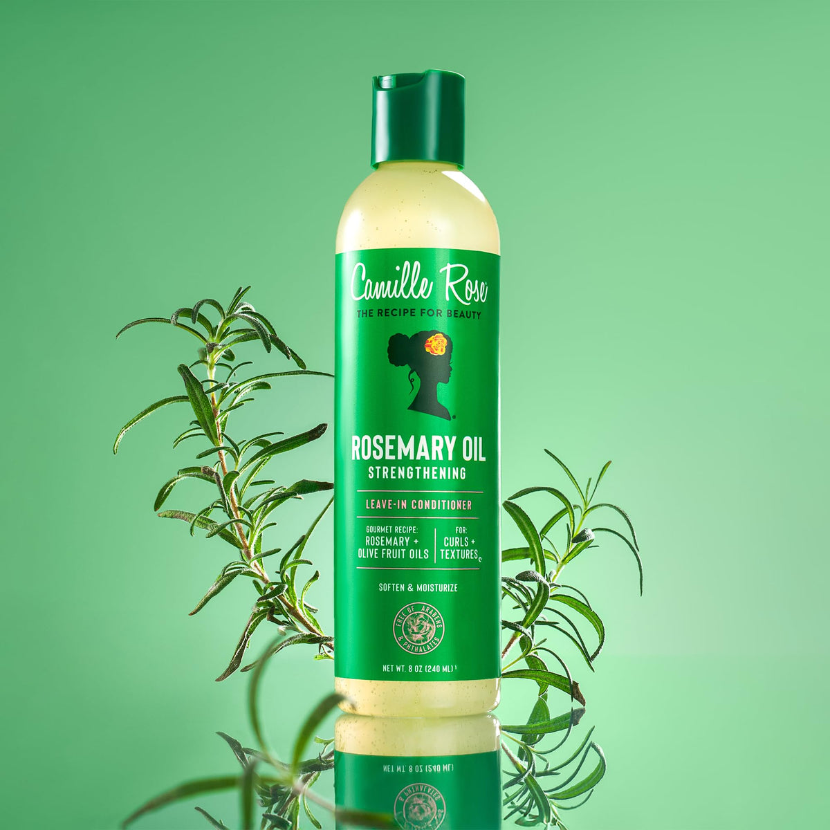 Camille Rose rosemary and olive oil ingredient close-up showing natural nourishment